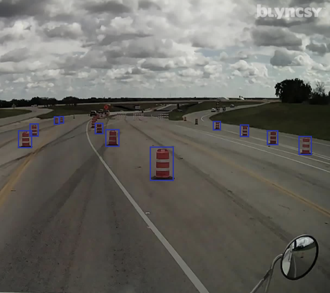 Blyncsy automated construction zone detection of traffic barriers, cones and barrels