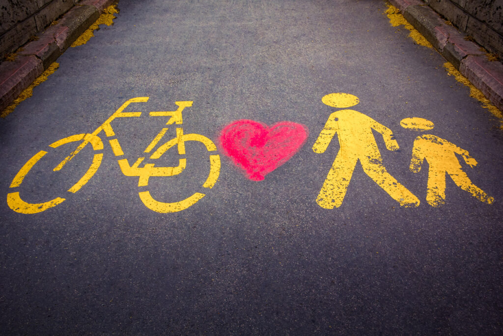 Bicycle and walkway with a heart