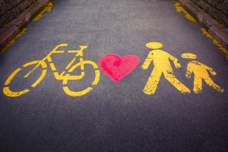 Bicycle and walkway with a heart